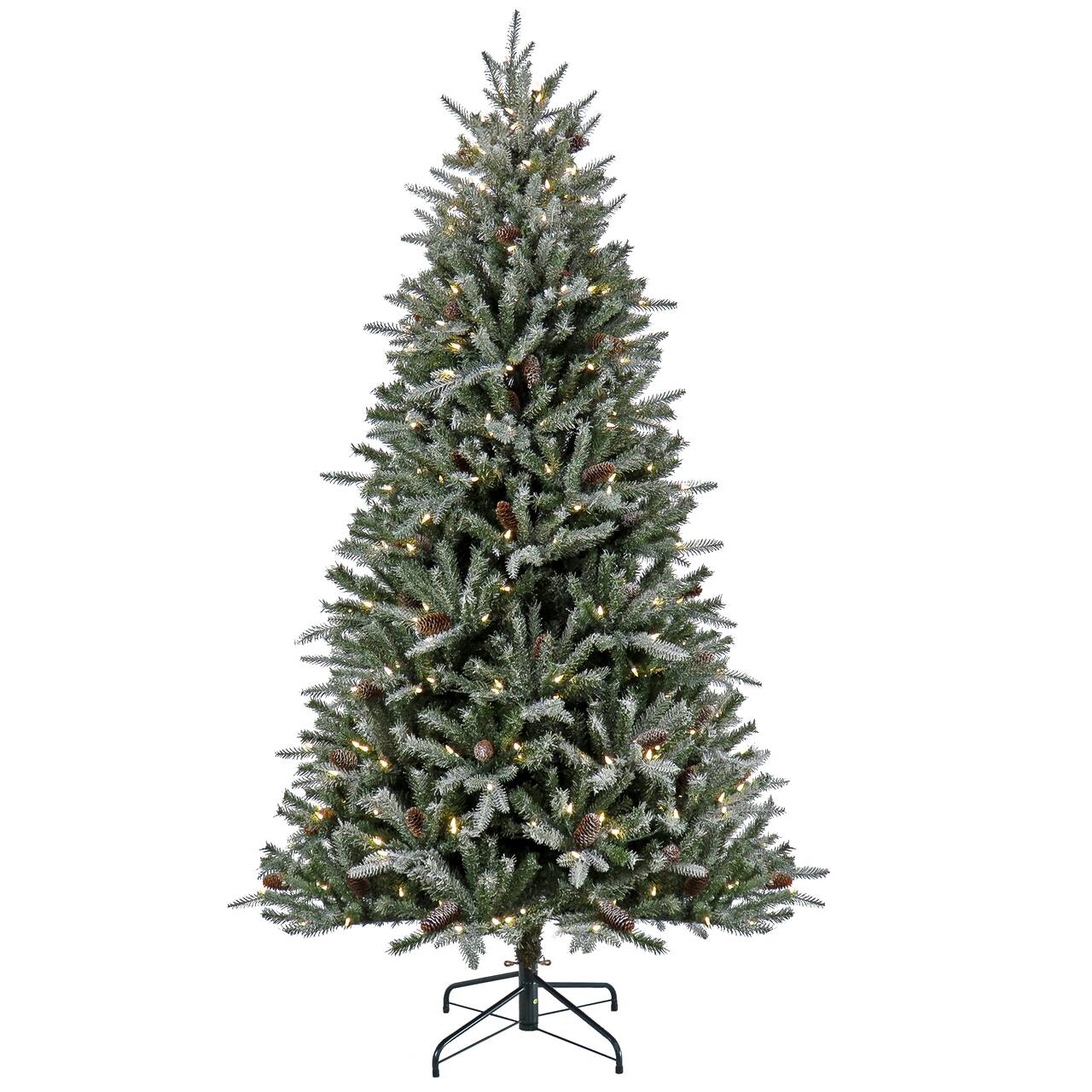 7ft. Pre-Lit Snowy Olallie Pine Artificial Christmas Tree With Pinecones, Clear LED Lights